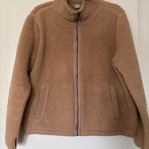 old navy cozy tan sherpa zip up jacket size large